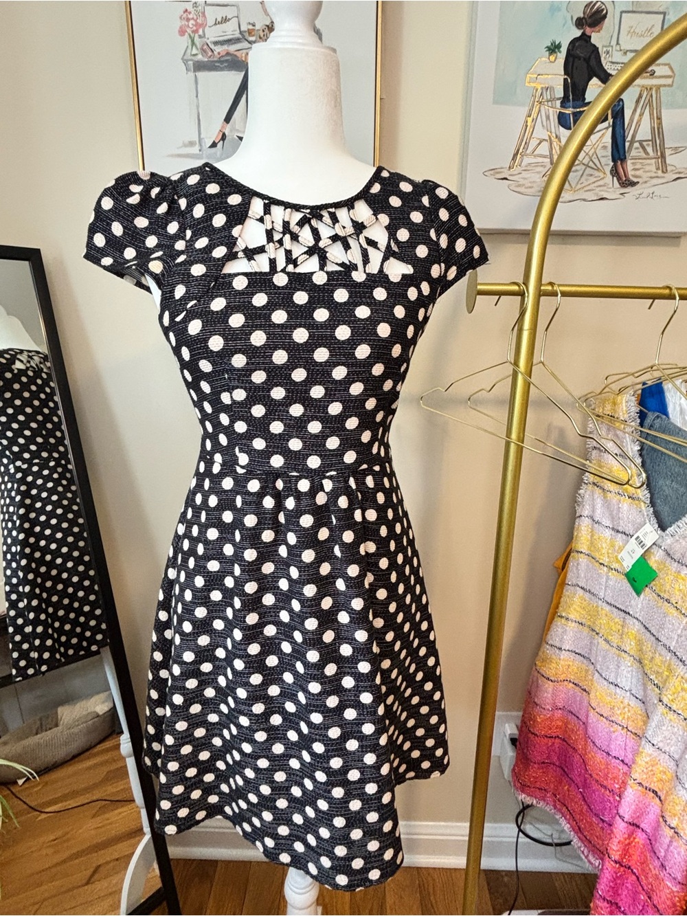 Anthropologie Nikola Dress Polka Dots Fit & Flare Lattice By Maeve Size 0